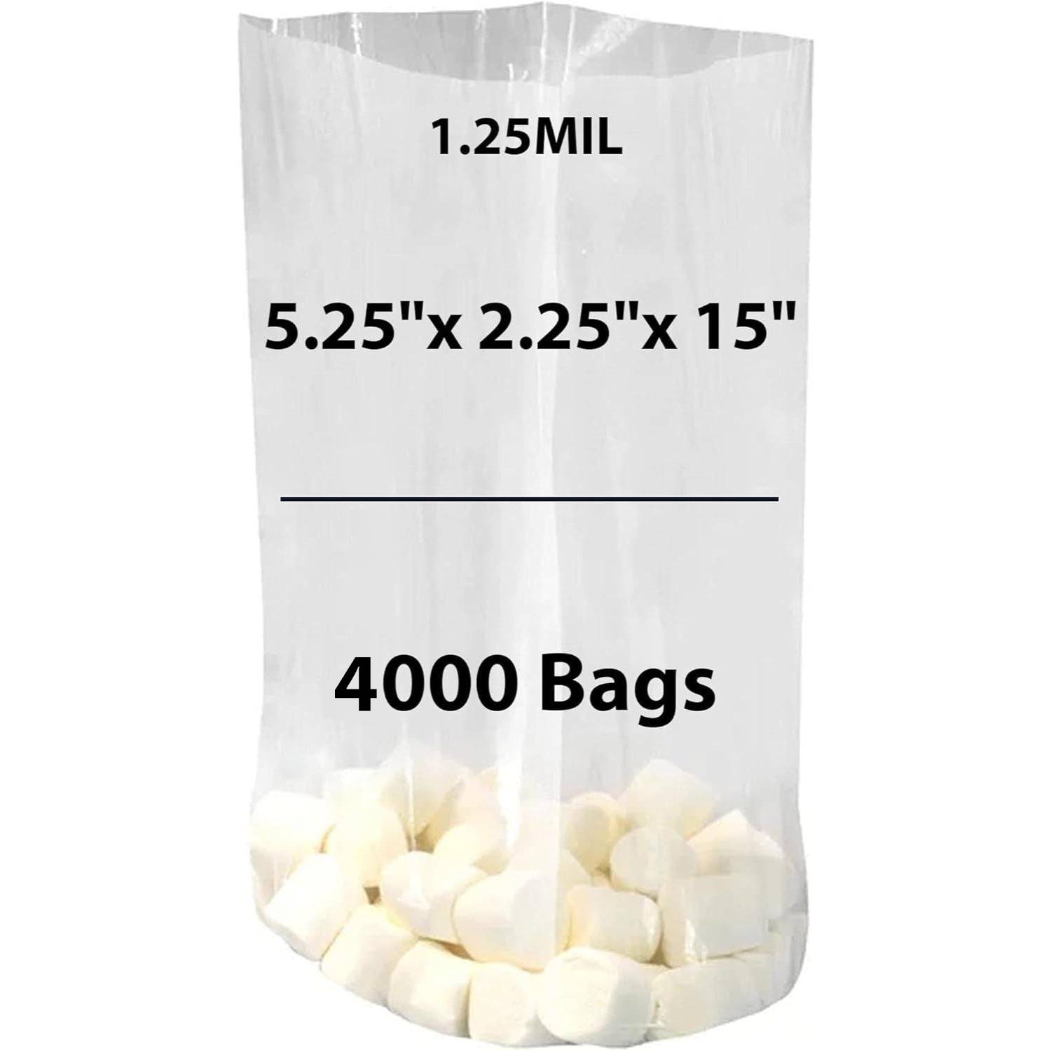 LDPE Clear Gusseted Poly bags 1.25 mil 5.25" X 2.25" X 15" 4000 Bags