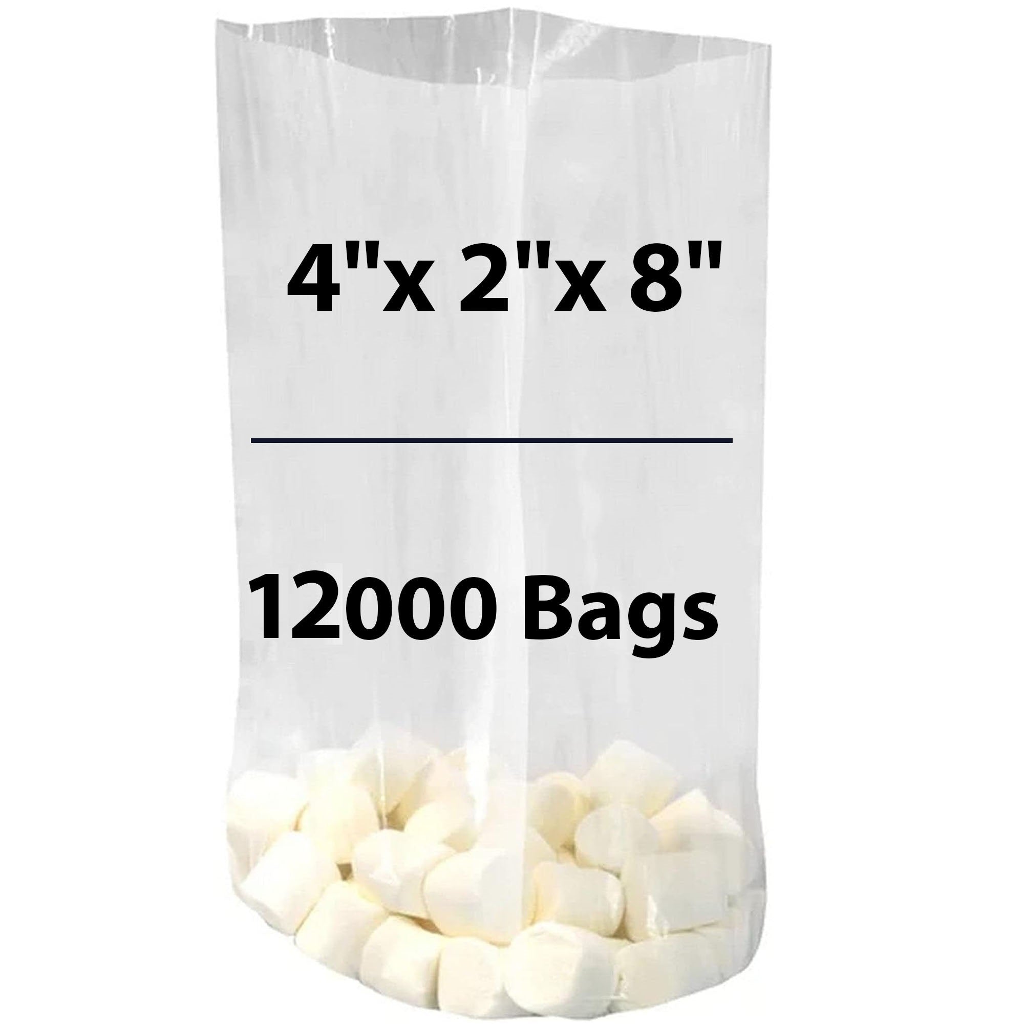 4X2X8 inches LDPE 1 mil Clear Gusseted Poly Bags 12000 Bags