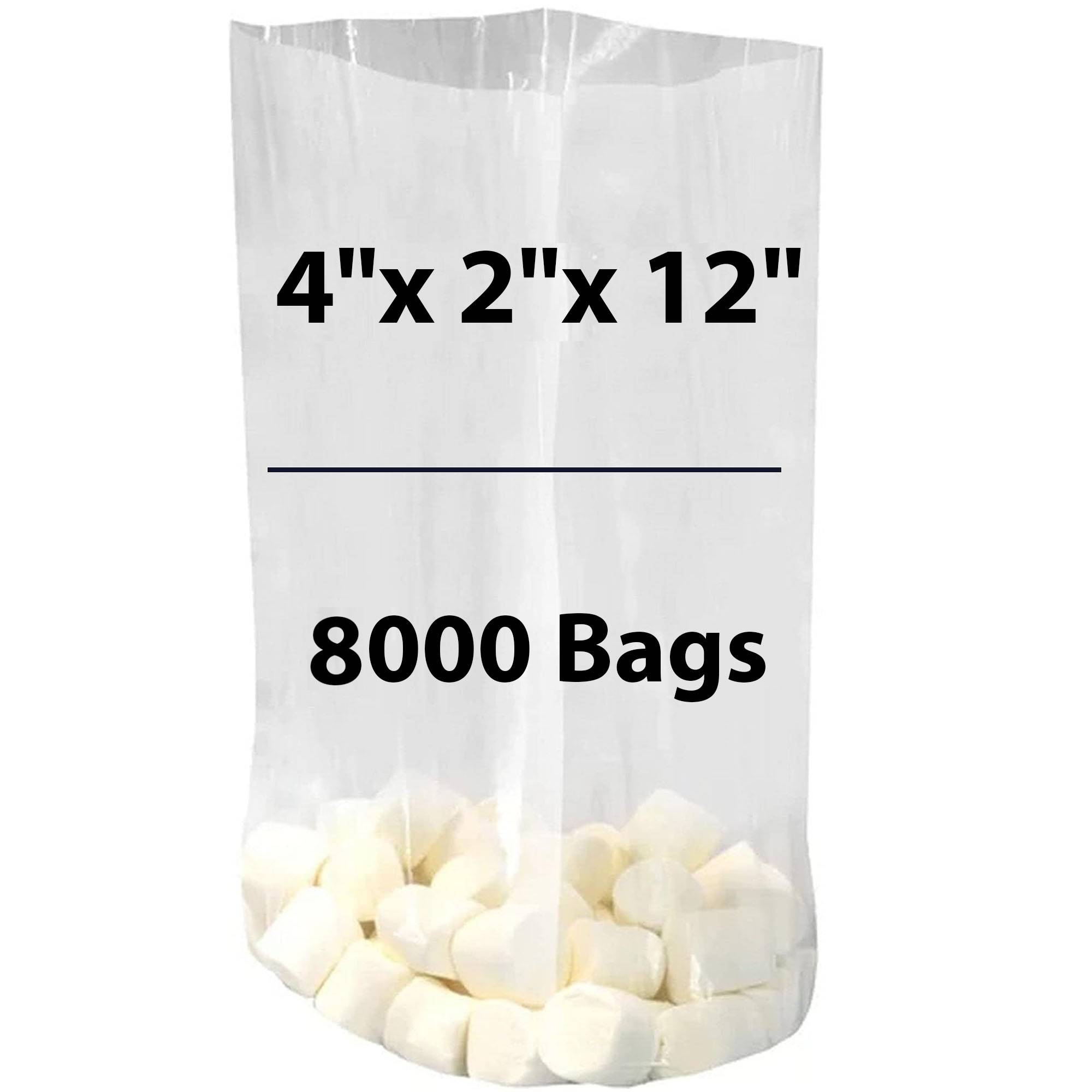 4X2X12 inches LDPE 1 mil Clear Gusseted Poly Bags 8000 Bags