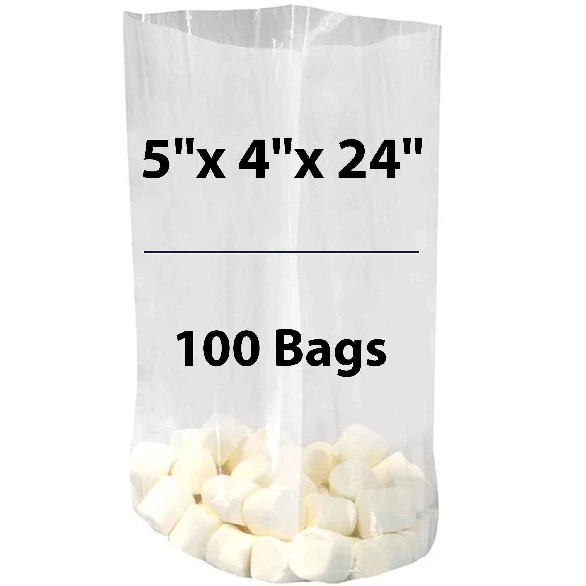 LDPE 5"X4"X24" 1 Mil Clear Gusseted Poly Bags 100 Bags