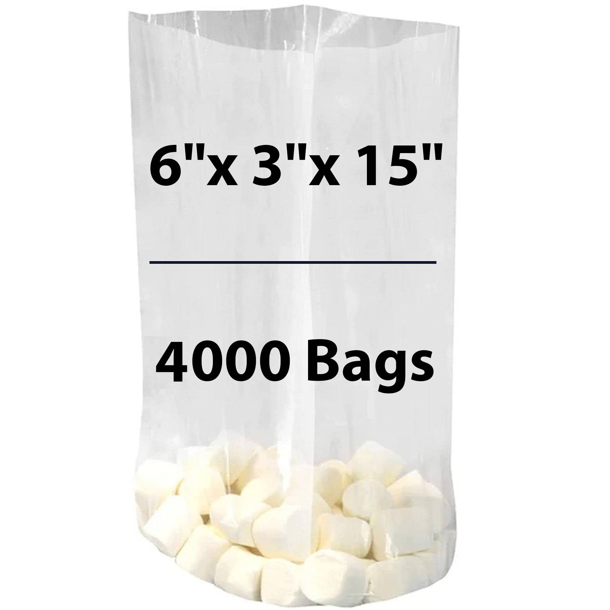 LDPE 1 mil 6"X3"X15" Clear Gusseted Poly Bags 4000 Bags