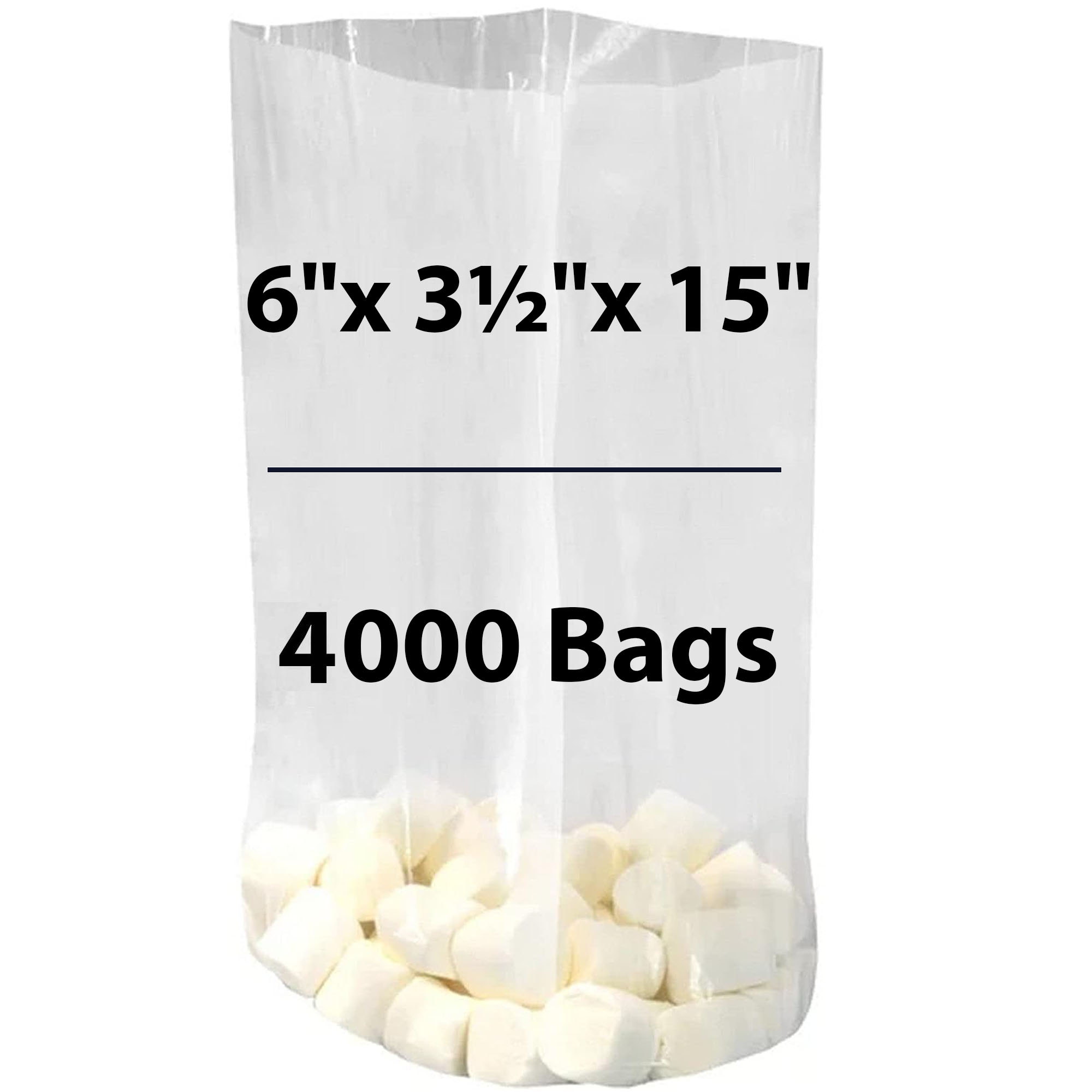 LDPE 1 mil 6"X3.5"X15" Clear Gusseted Poly Bags 4000 Bags