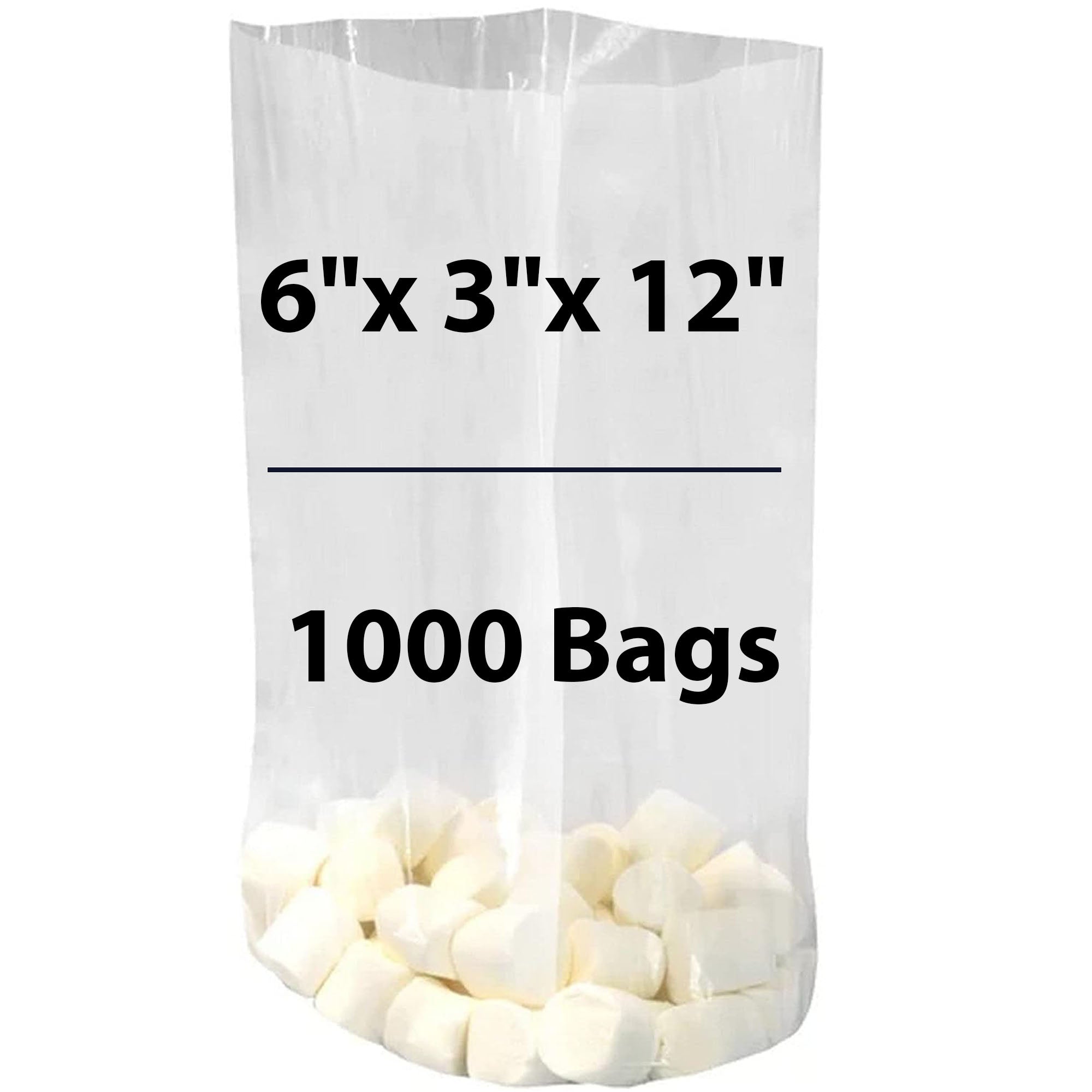 LDPE Clear Gusseted Poly bags 1.25 mil 6" X 3" X 12" 1000 Bags