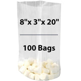 LDPE Clear Gusseted Poly bags 1.25 mil 8" X 3" X 20" 100 Bags