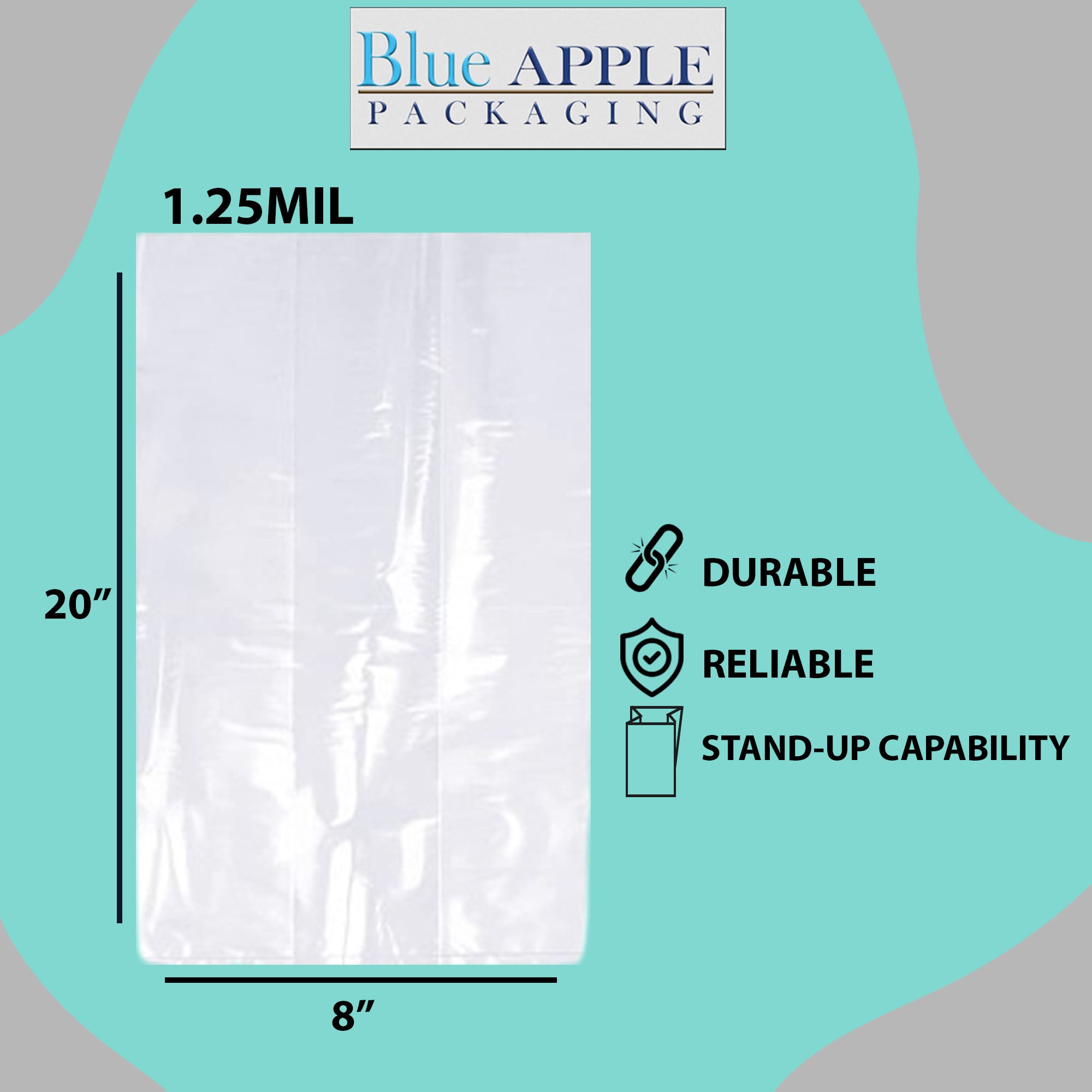 LDPE Clear Gusseted Poly bags 1.25 mil 8" X 4" X 20"