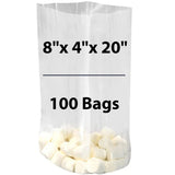 LDPE Clear Gusseted Poly bags 1.25 mil 8" X 4" X 20" 100 Bags