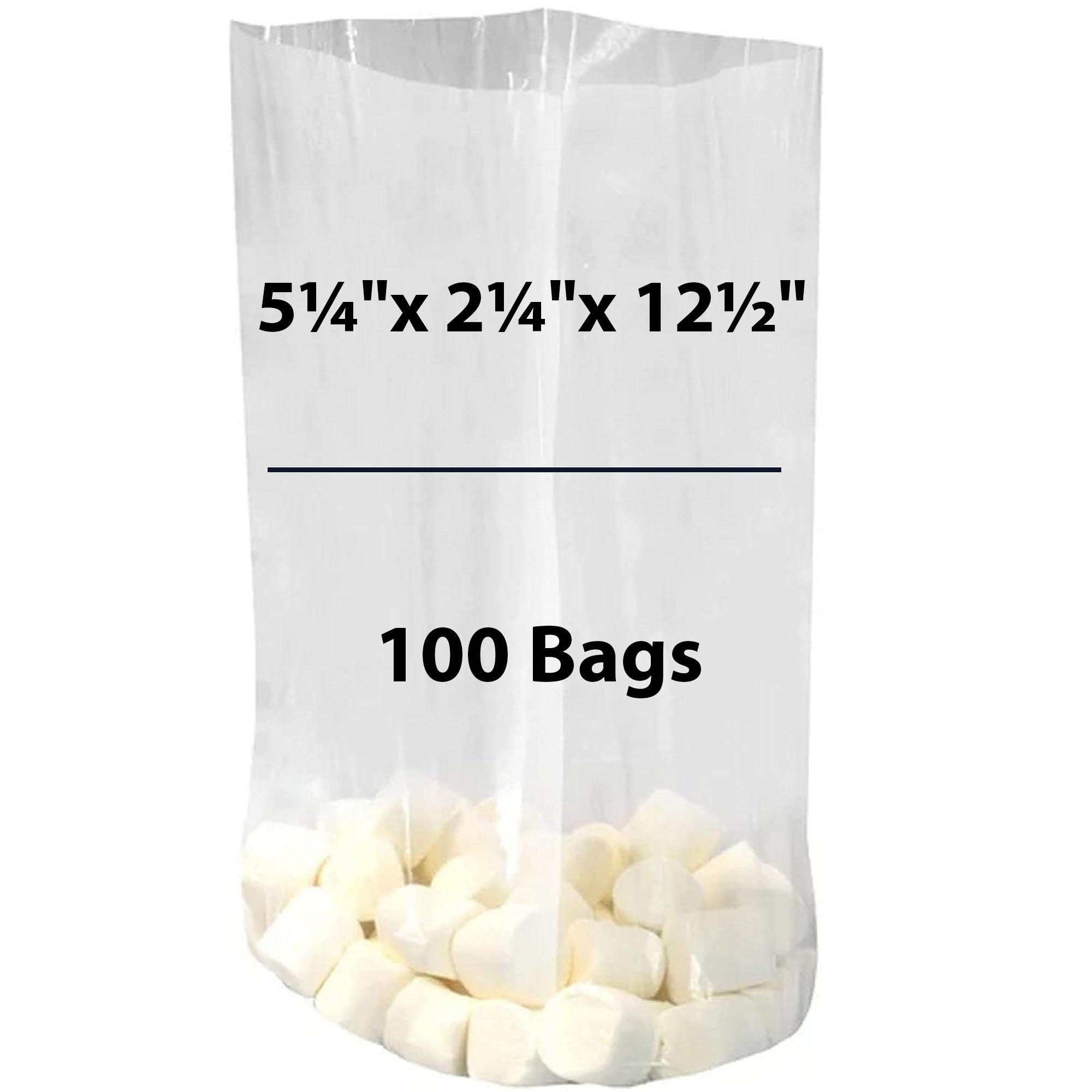 Clear Gusseted Poly Bags Size:5.25 Inch x 2.25 Inch x 12.5 Inch thickness: 1.5 Mil