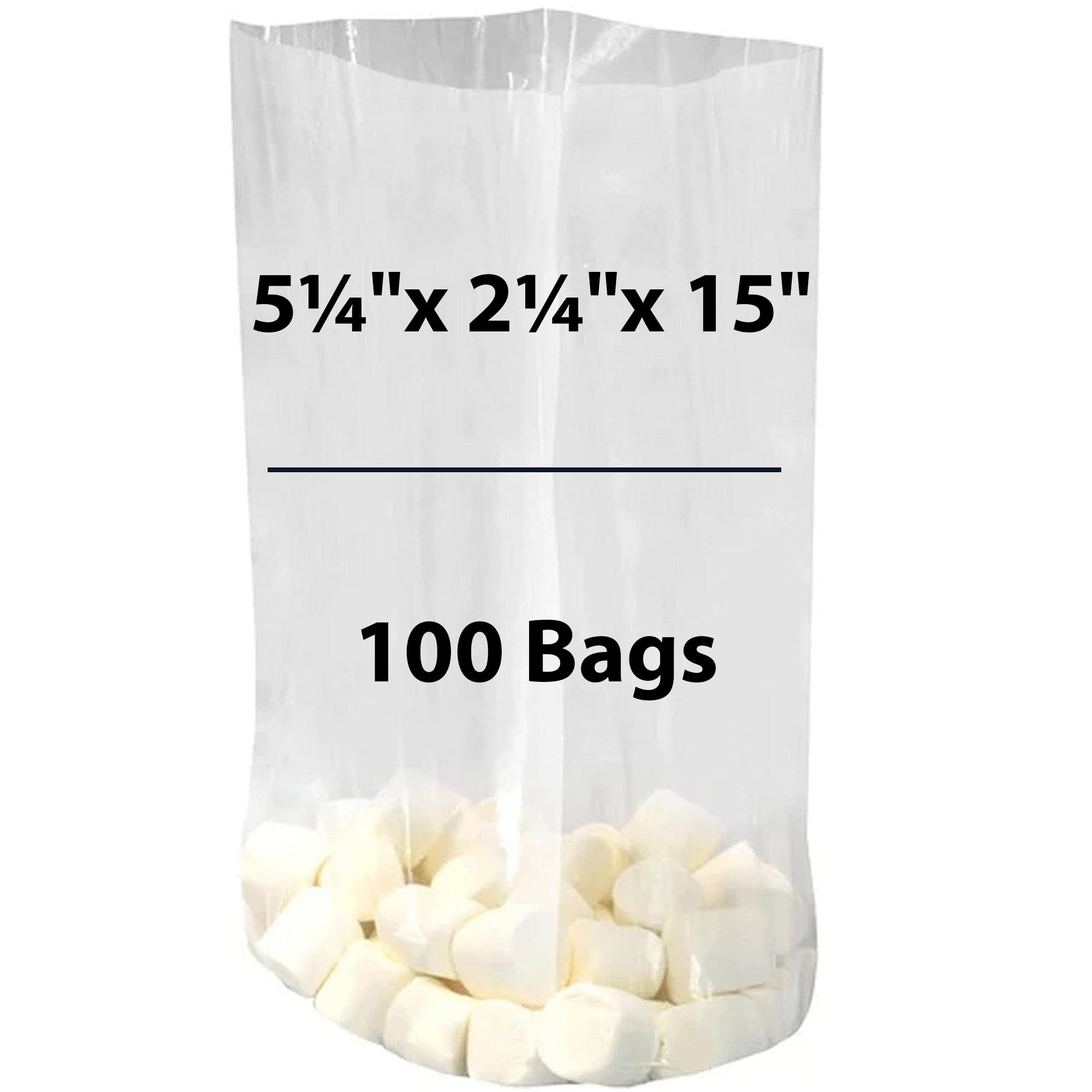 LDPE Clear Gusseted Poly Bags 1.5 mil 5.25" X 2.25" X 15" 100 Bags