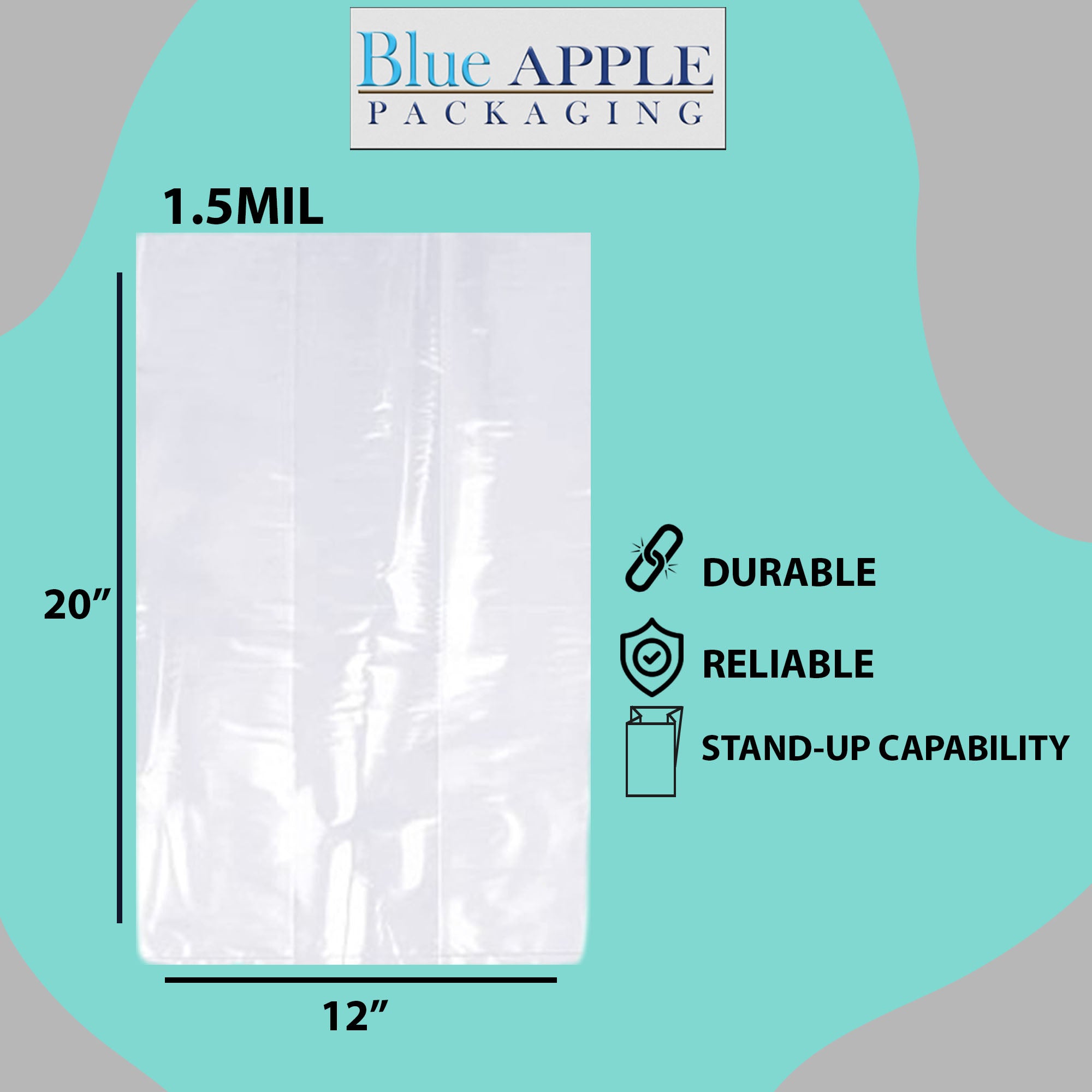 LDPE Clear Gusseted Poly Bags 1.5 mil 12" X 8" X 20"