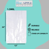 LDPE Clear Gusseted Poly Bags 1.5 mil 12" X 8" X 24"