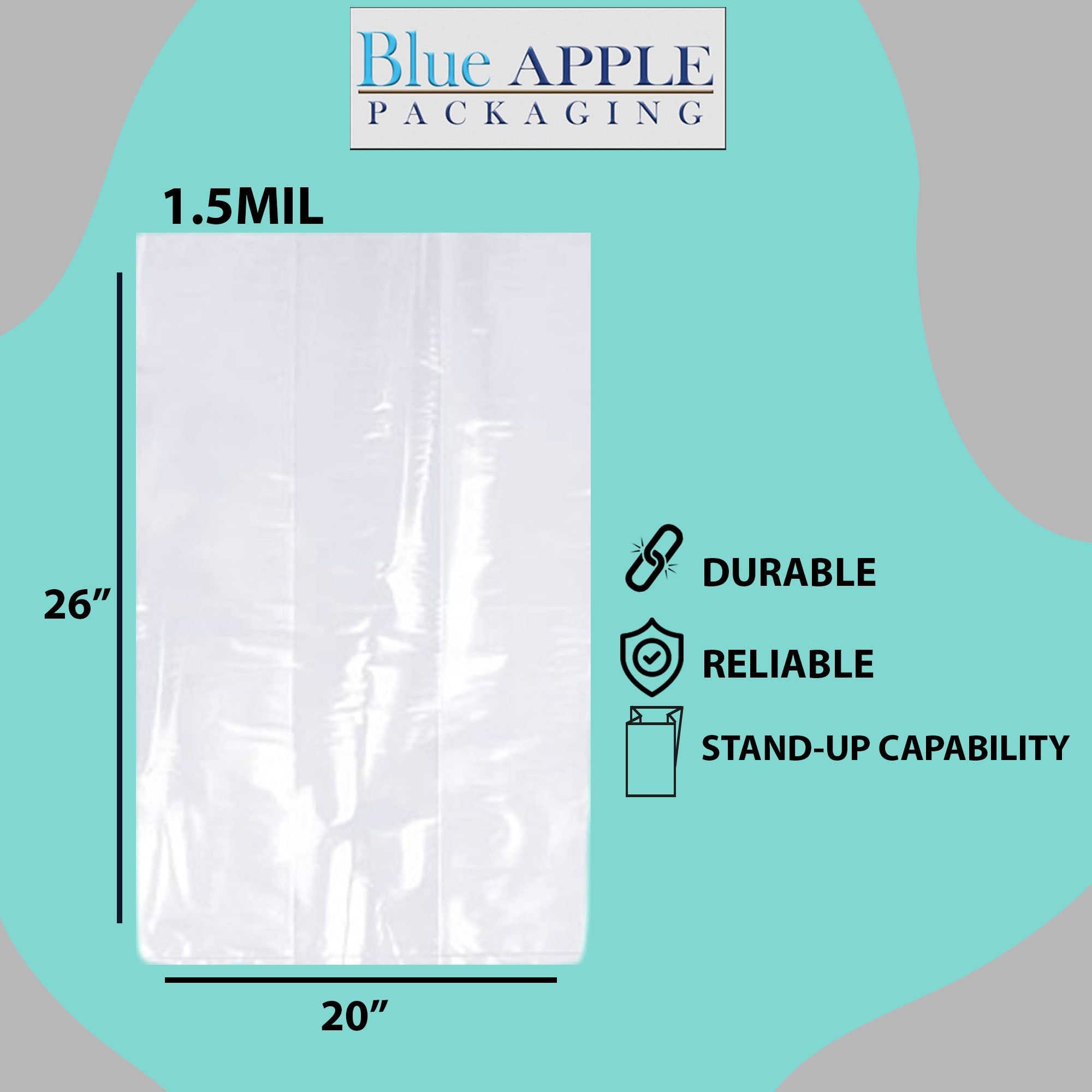 LDPE Clear Gusseted Poly Bags 1.5 mil 20" X 18" X 26"