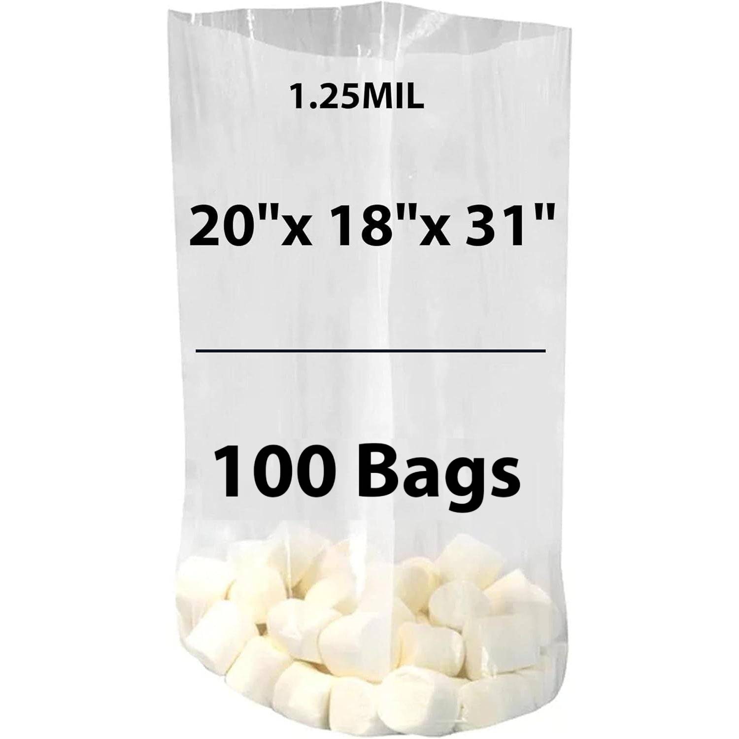 LDPE Clear Gusseted Poly bags 1.25 mil 20" X 18" X 31" 100 Bags