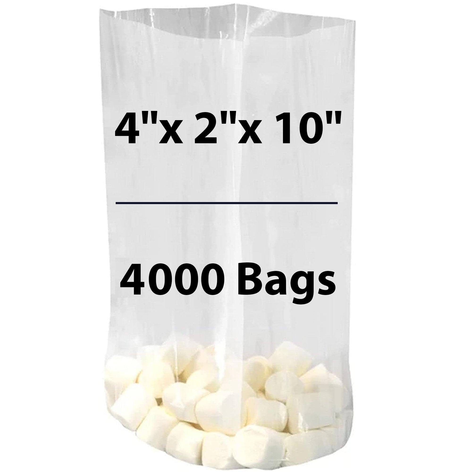 LDPE Clear Gusseted Poly Bags 2 mil 4" X 2" X 10" 4000 Bags