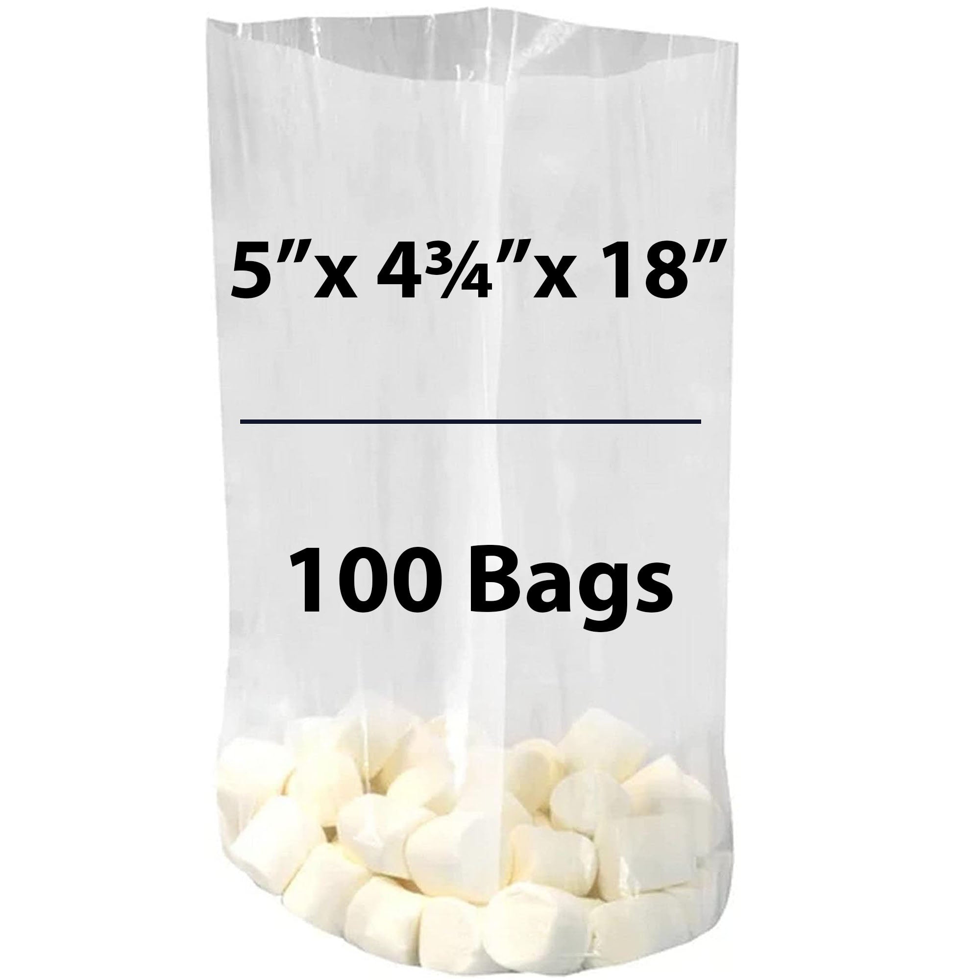 Clear Gusseted Poly bags 0.75 Mil, 5 inch X 4.75 inch X 18 inch Pack of 100 Bags