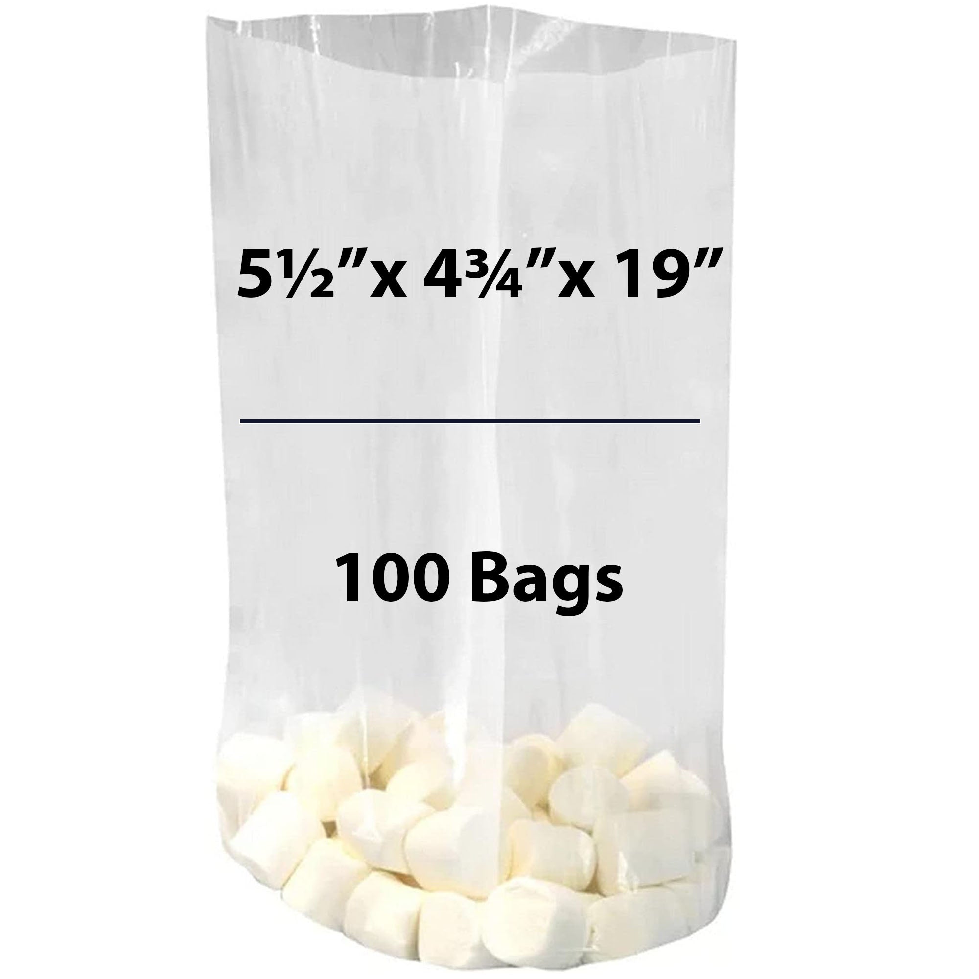 Clear Gusseted Poly bags 0.75 Mil, 5.5 inch X 4.75 inch X 19 inch Pack of 100 Bags