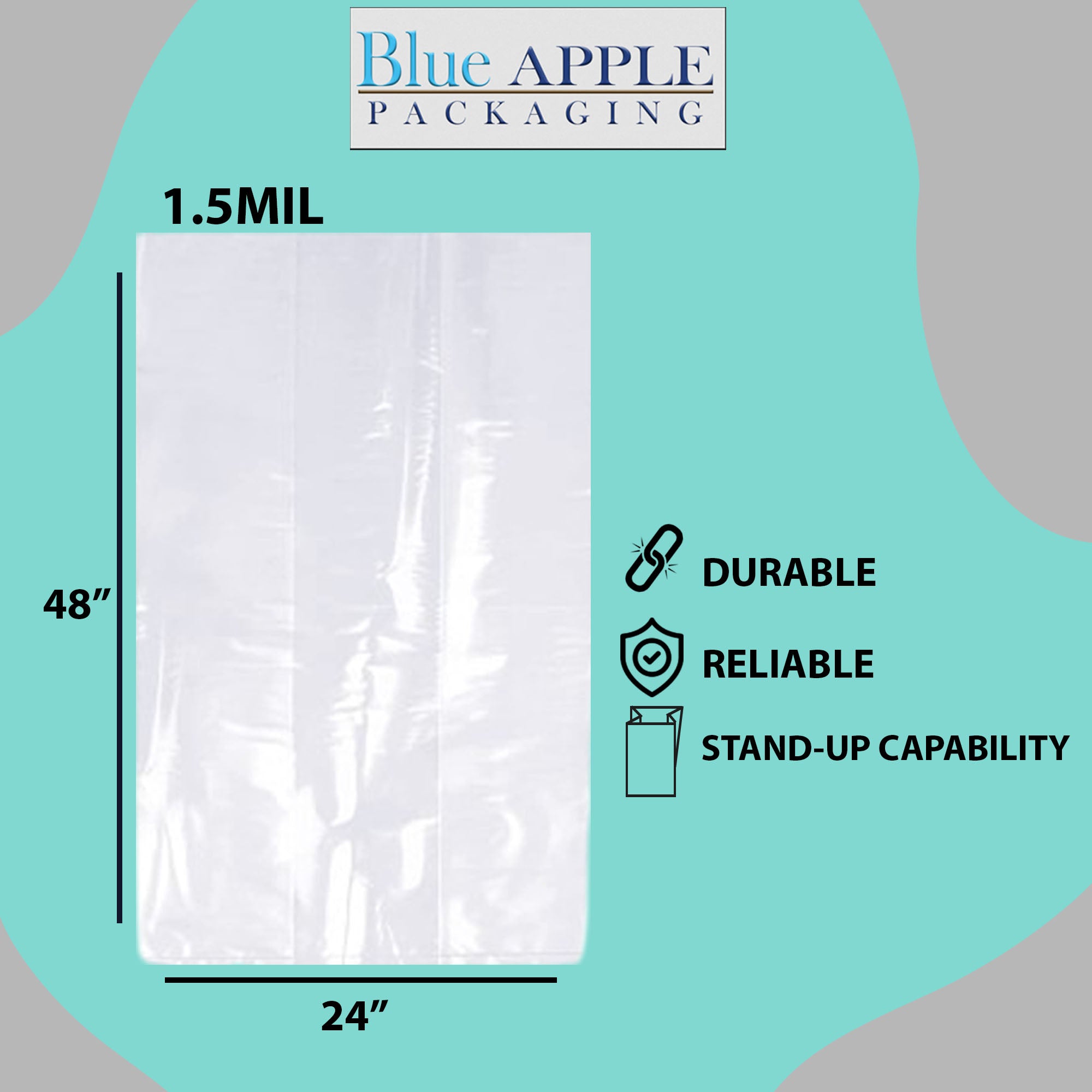LDPE Clear Gusseted Poly Bags 1.5 mil 24" X 20" X 48"