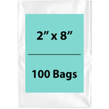 Clear Poly Bags 4 Mil size: 2 inch (width) X 8 inch (Height) Pack of 100 Bags