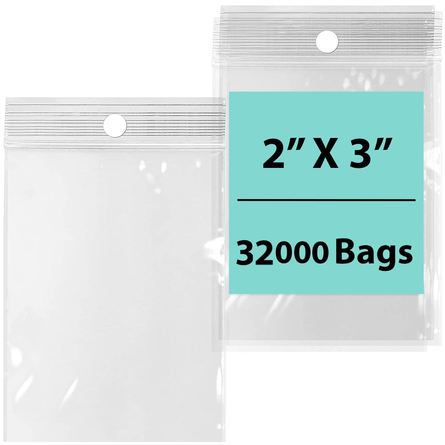 LDPE 2 mil Reclosable Poly Bags with Hang hole 2X3 inches 32000 Bags