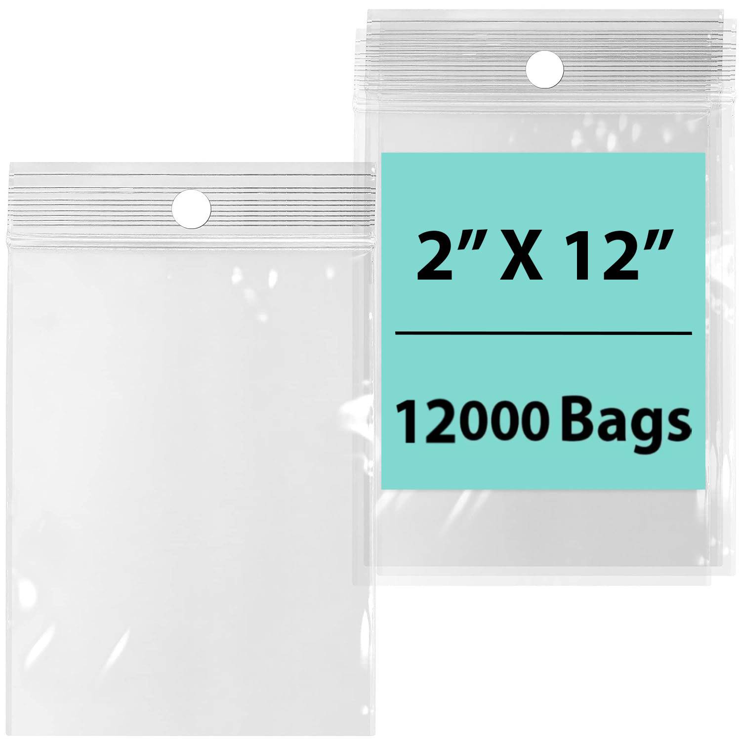 LDPE 2 mil 2" X 12" Reclosable Poly Bags with Hang Hole 12000 Bags