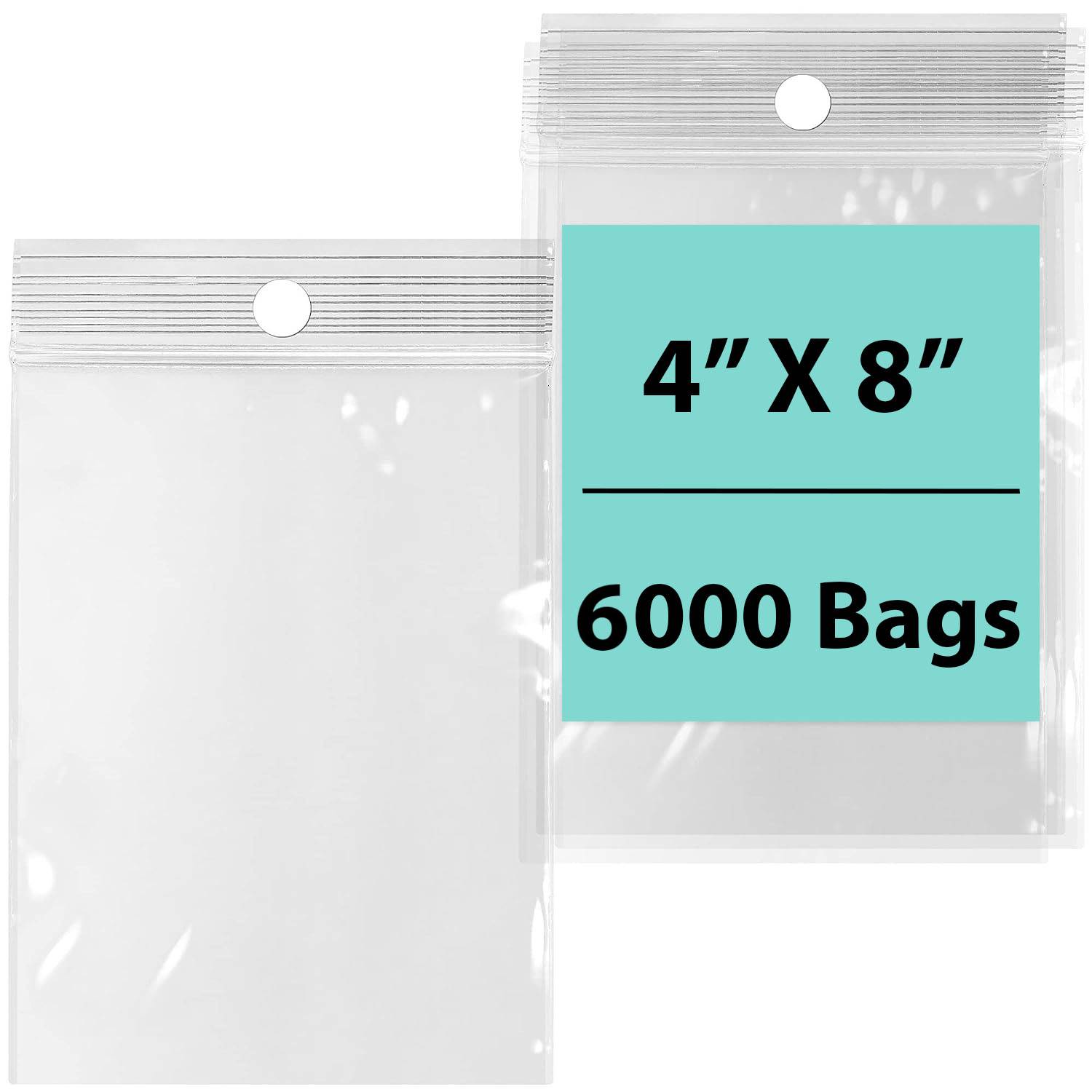 LDPE 2 mil 4" X 8" Reclosable Poly Bags with Hang Hole 6000 Bags