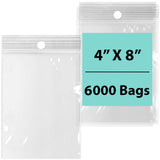 LDPE 2 mil 4" X 8" Reclosable Poly Bags with Hang Hole 6000 Bags