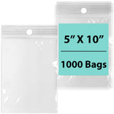 LDPE 2 mil 5" X 10" Reclosable Poly Bags with Hang Hole 1000 Bags