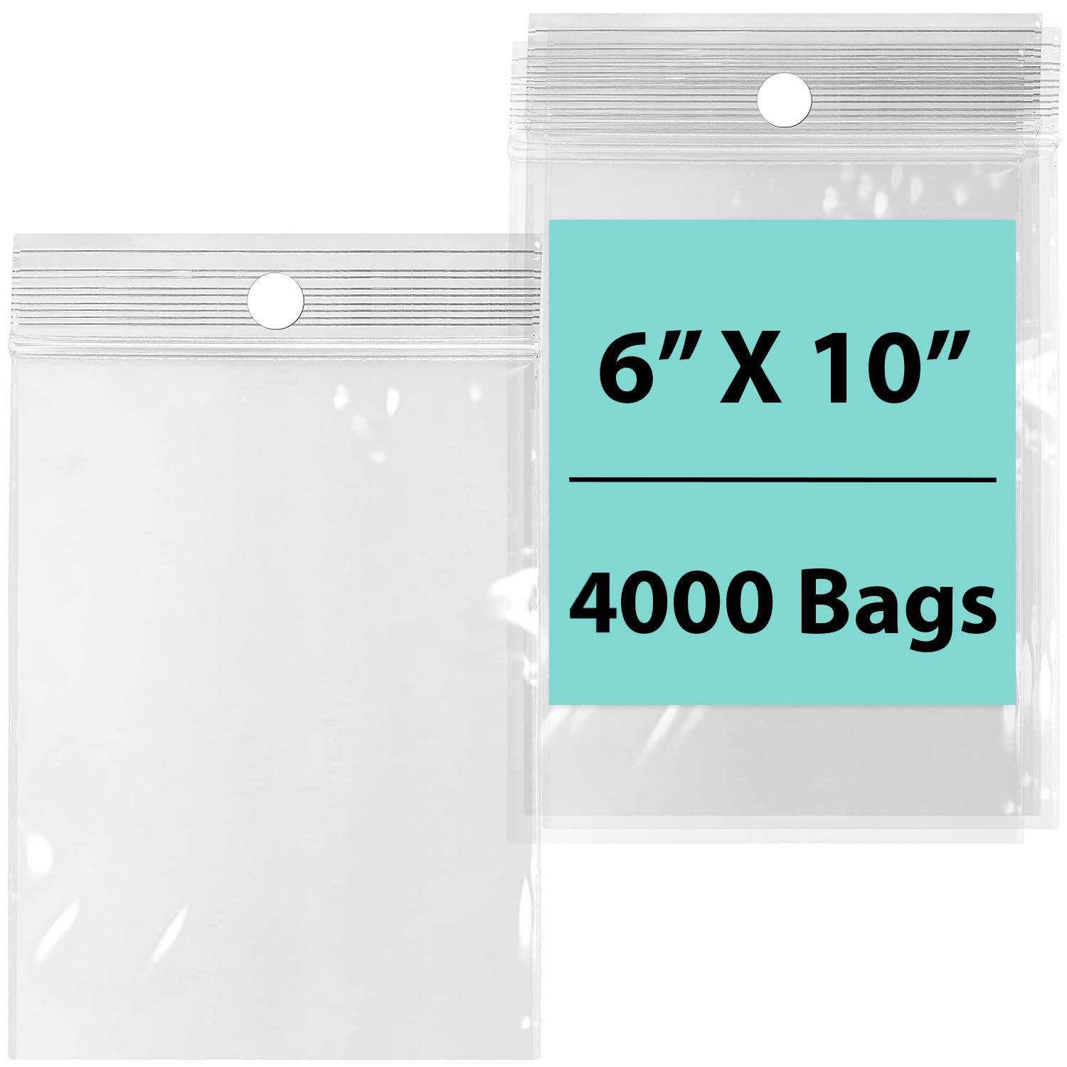 LDPE 2 mil 6" X 10" Reclosable Poly Bags with Hang Hole 4000 Bags