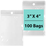 LDPE 4 mil 3" X 4" Reclosable Poly Bags with Hang Hole 100 Bags
