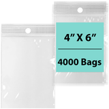 LDPE 4 mil 4" X 6" Reclosable Poly Bags with Hang Hole 4000 Bags