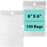 LDPE 4 mil 6" X 6" Reclosable Poly Bags with Hang Hole 100 Bags