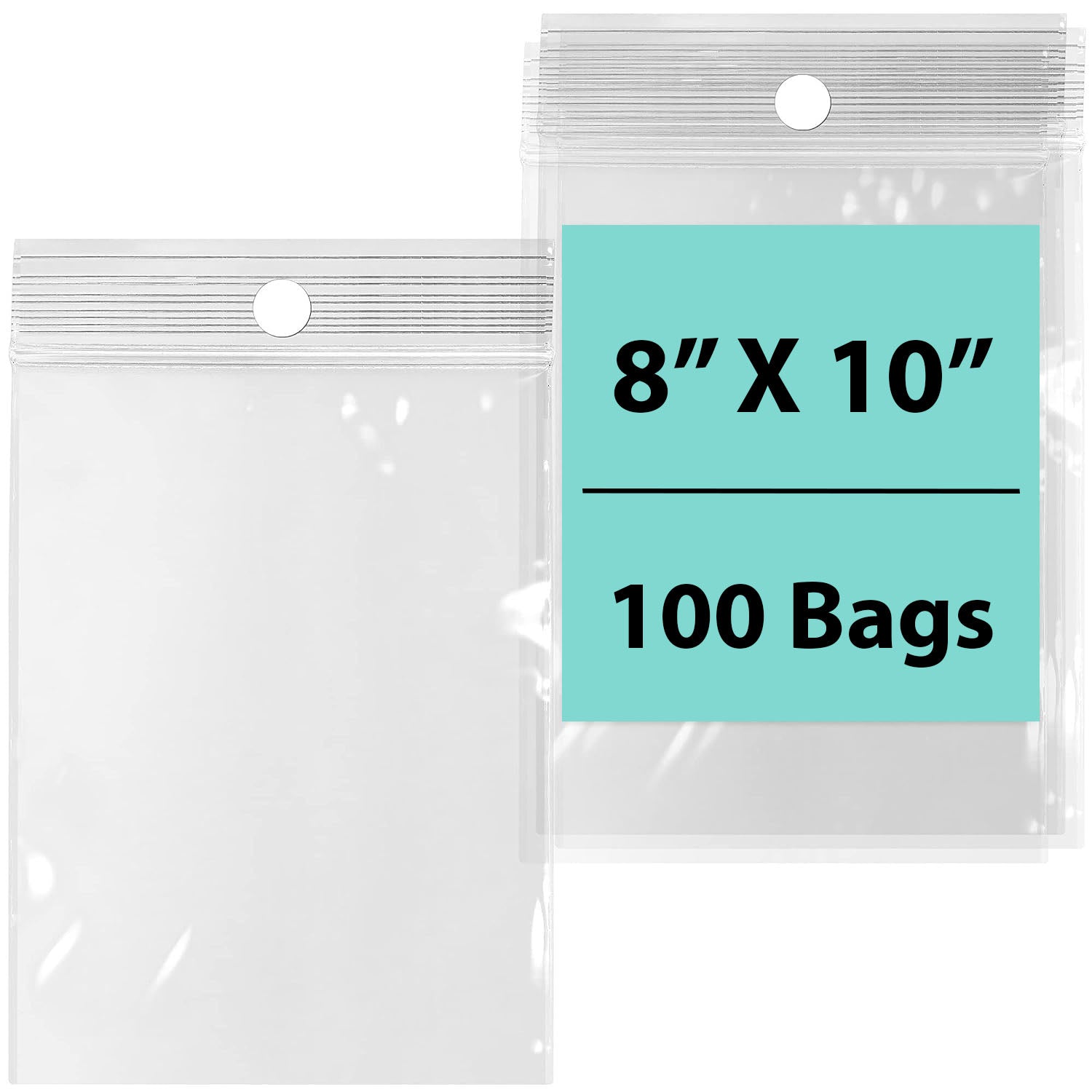 8X10 inches Reclosable Poly Bags with Hang Hole 4 Mil (LDPE) Single Track Zipper