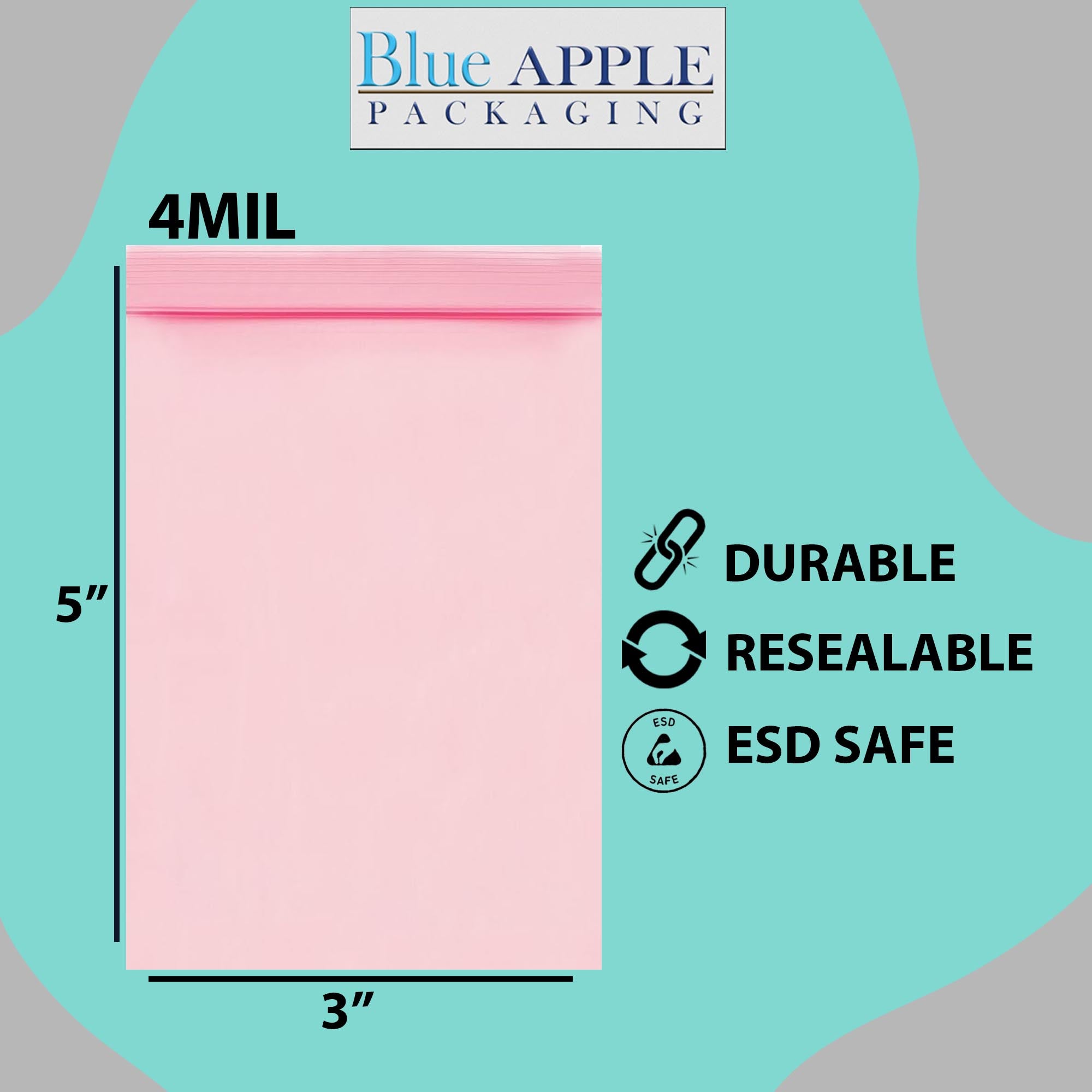 Pink Anti Static Zip lock bags 4 mil 3" X 5"