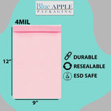 Pink Anti Static Zip lock bags 4 mil 9" X 12"