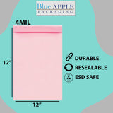 Pink Anti Static Zip lock bags 4 mil 12" X 12"