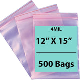 Pink Anti Static Zip lock bags 4 mil 12" X 15" 500 Bags