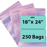 Pink Anti Static Zip lock bags 4 mil 18" X 24" 250 Bags