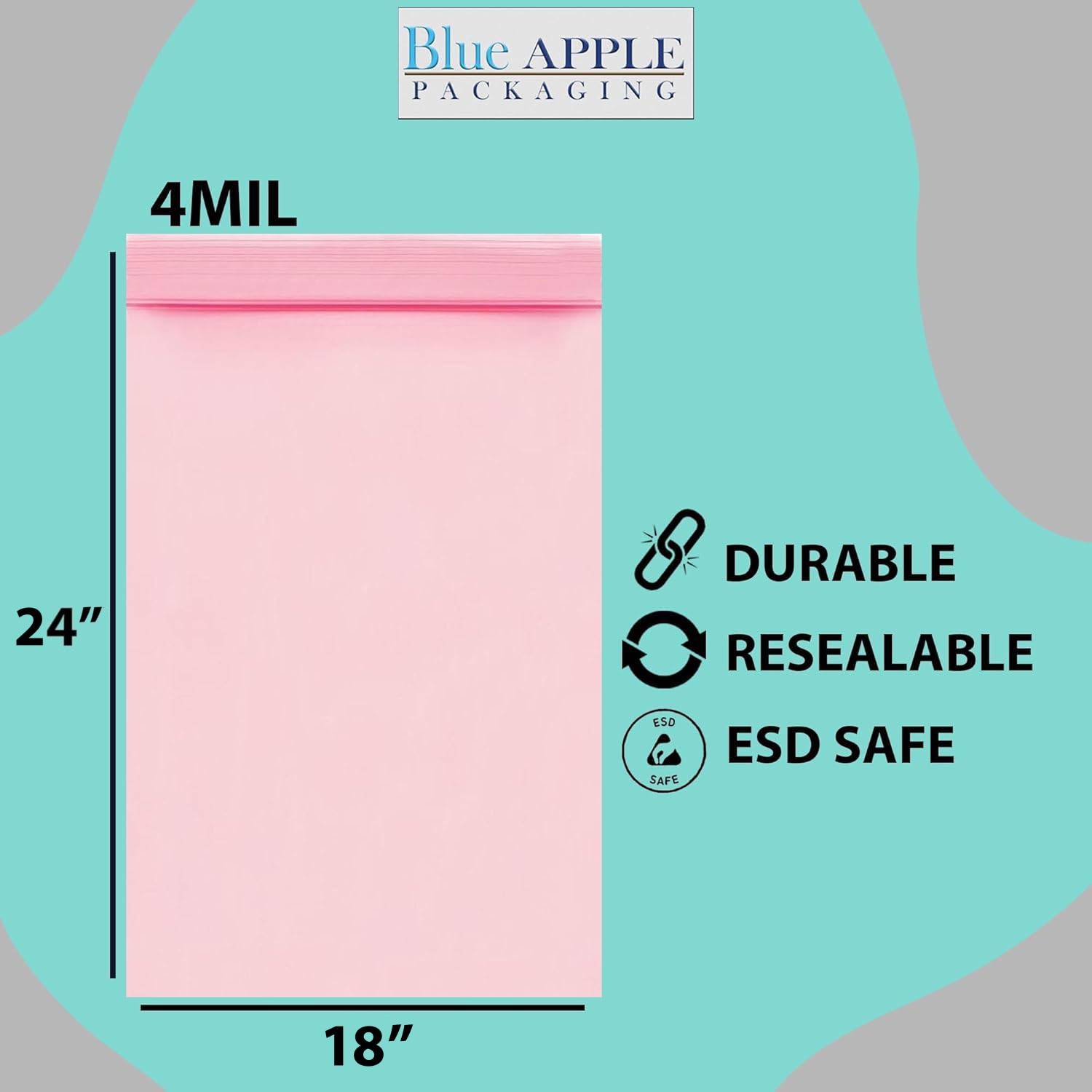 Pink Anti Static Zip lock bags 4 mil 18" X 24"