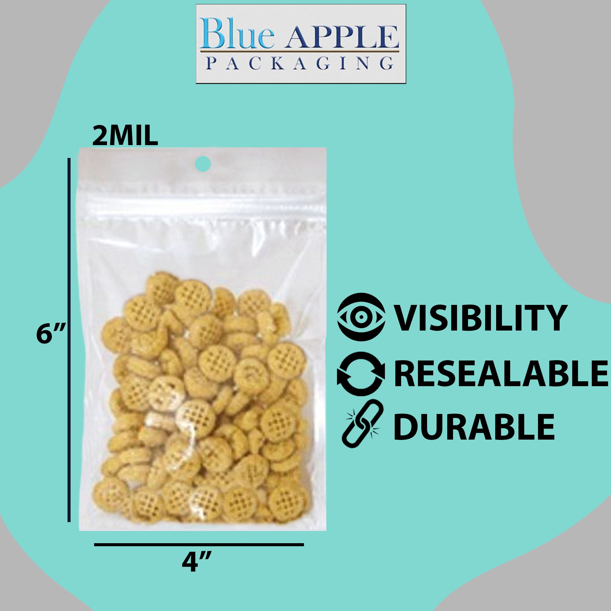 Polypropylene Ziplock Bags with hang hole 2 Mil 4X6 inches