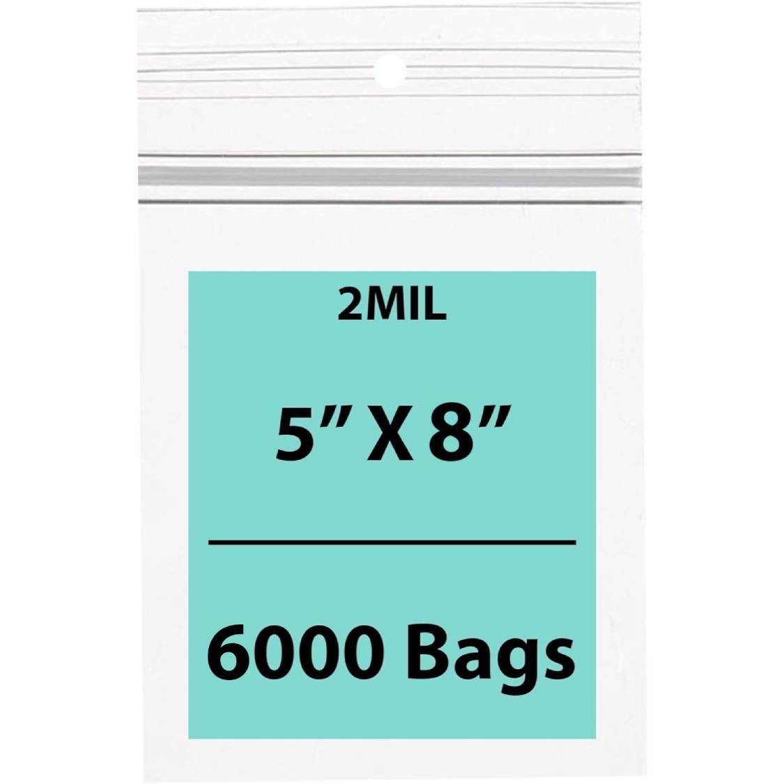 Polypropylene Ziplock Bags with hang hole 2 Mil 5X8 inches 6000 Bags