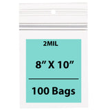 Clear Polypropylene Ziplock Bags 2 Mil 8X10 inches 100 Bags