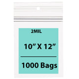 Clear Polypropylene Ziplock Bags 2 Mil 10X12 inches 1000 Bags