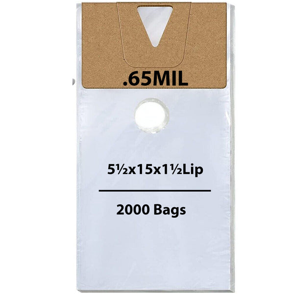 5.5X15 inches + 1.5 inch Lip Door Knob Bags 0.65 Mil Polypropylene