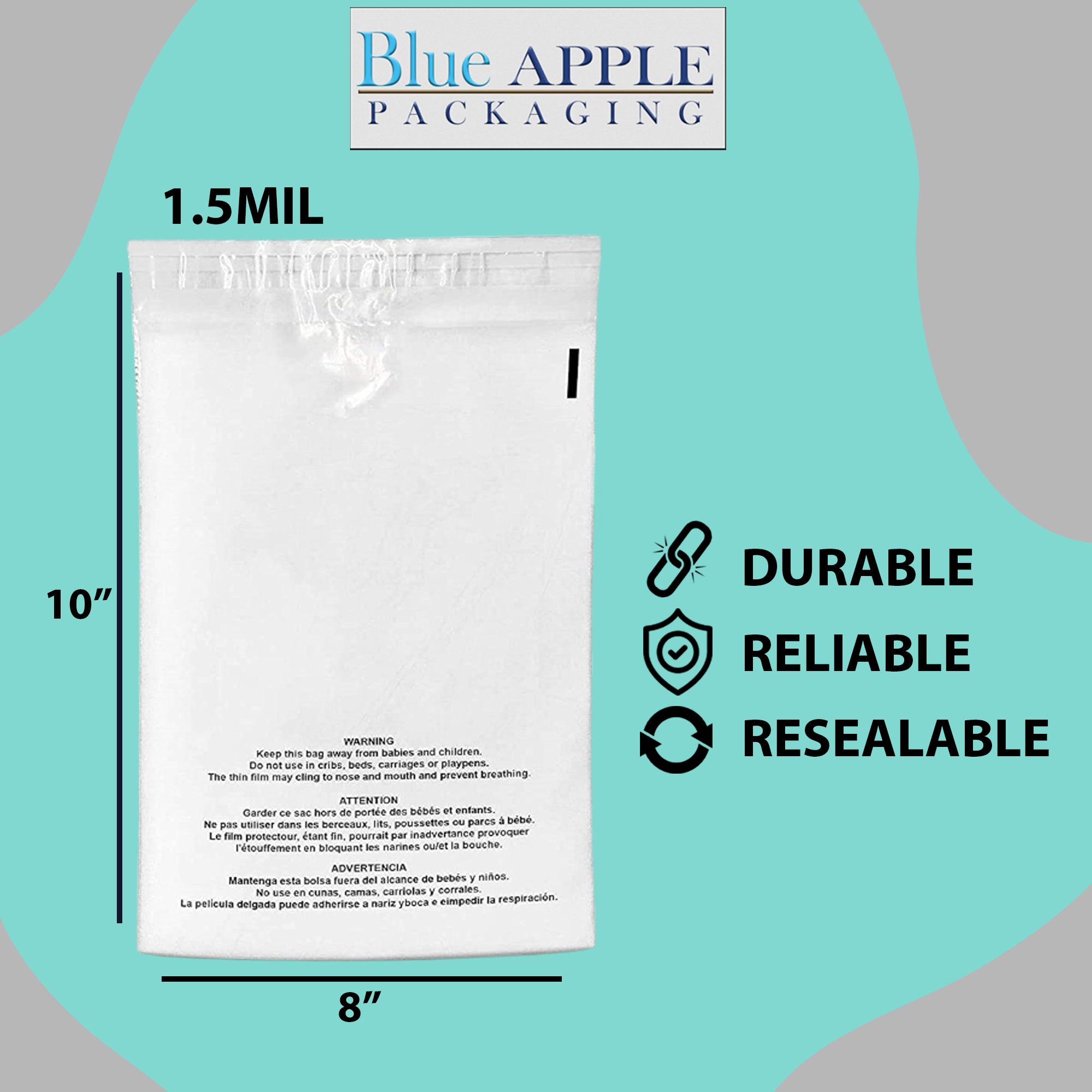 Poly Bags with suffocation warning 1.5 Mil 8X10 inches