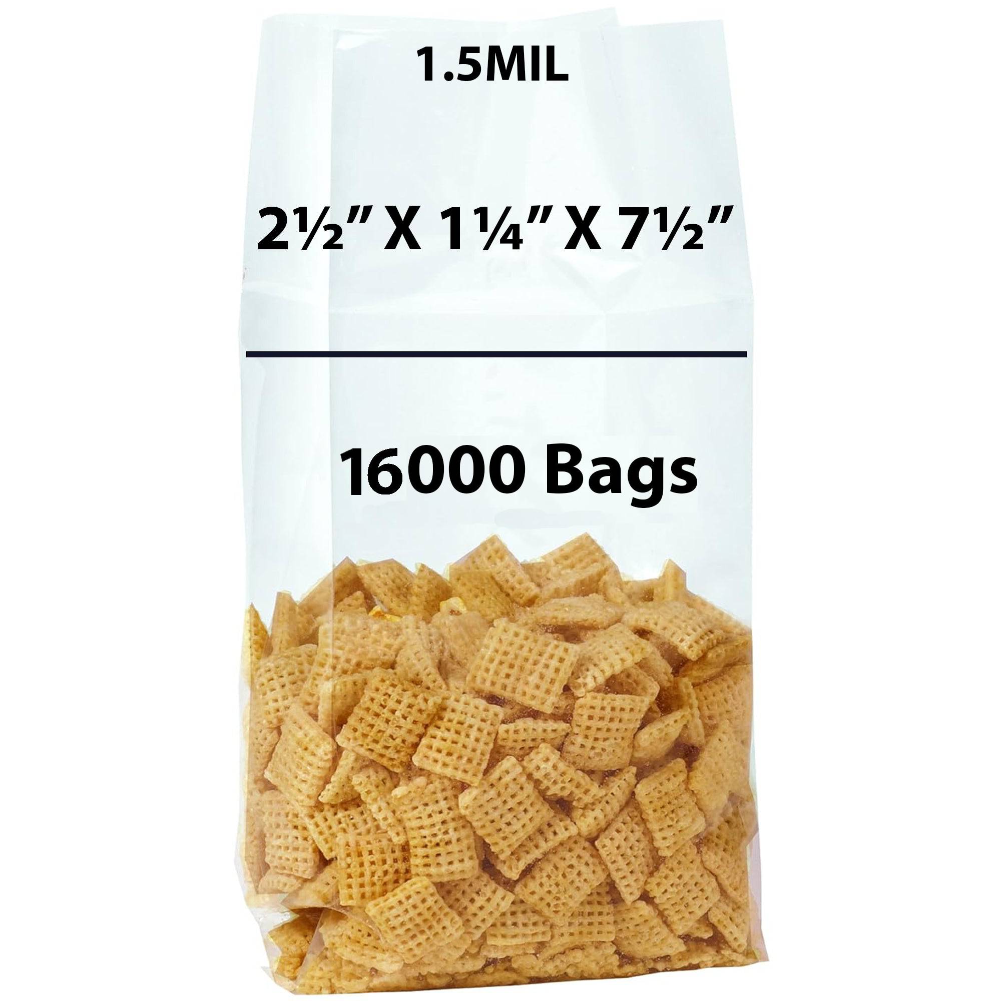 Gusseted Polypropylene Bags 1.5 Mil 2.5X1.25X7.5 inches 16000 Bags
