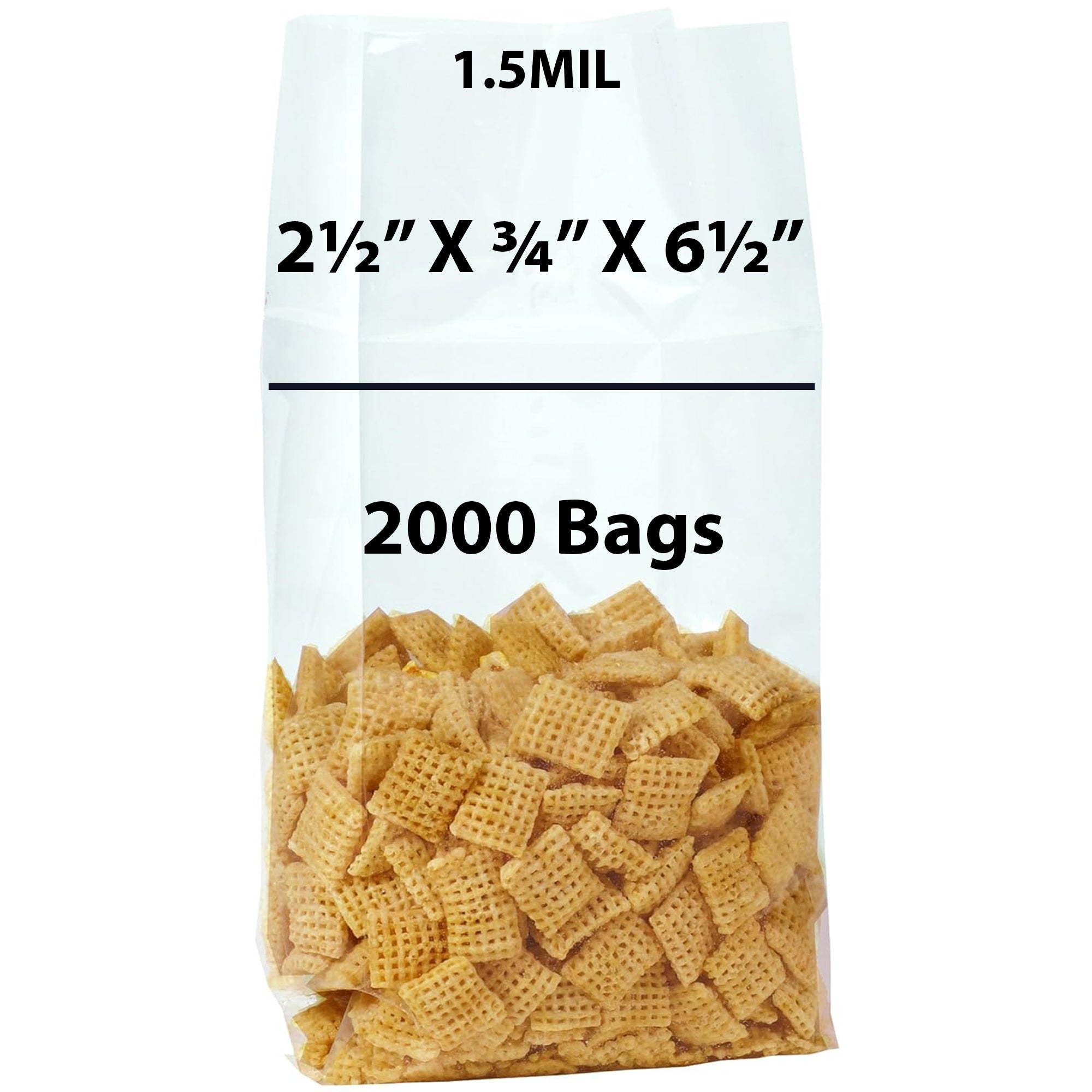 Clear Gusseted Polypropylene Bags 1.5 Mil 2.5X0.75X6.5 inches 2000 Bags