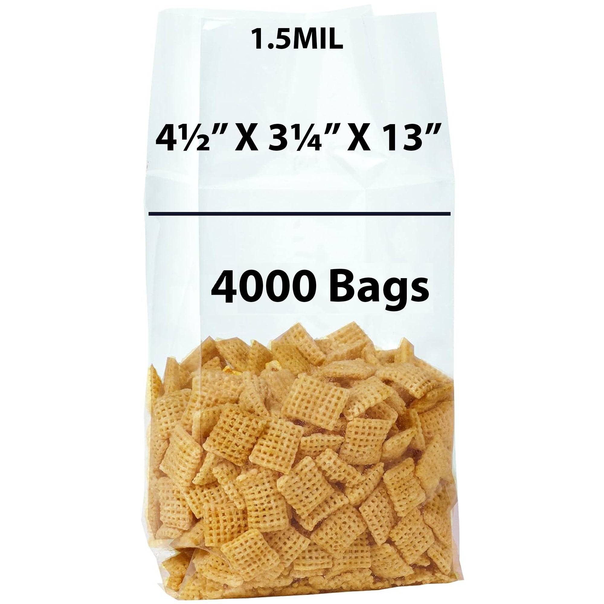 Gusseted Polypropylene Bags 1.5 Mil 4.5X3.25X13 inches 4000 Bags