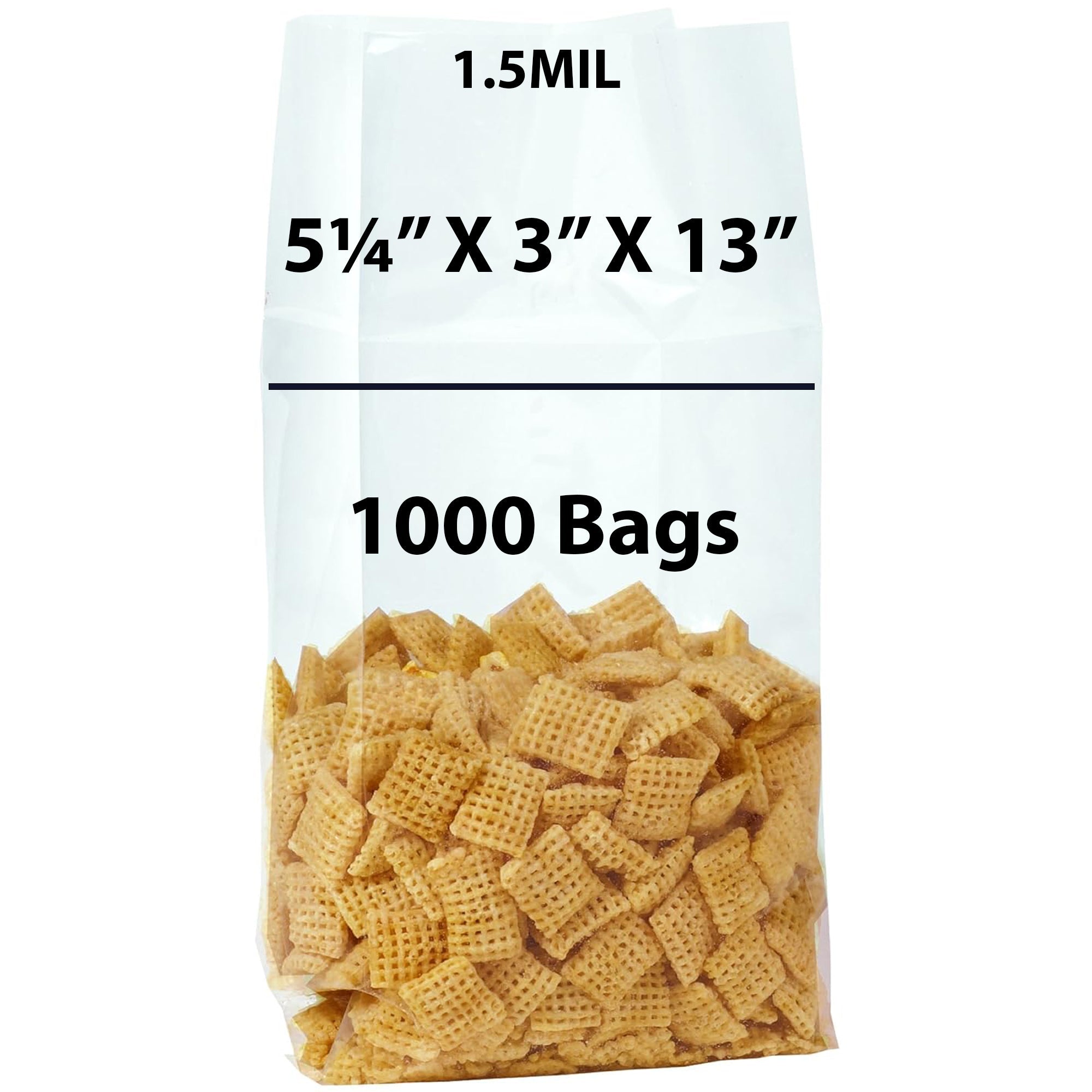 Gusseted Polypropylene Bags 1.5 Mil 5.25X3X13 inches 1000 Bags