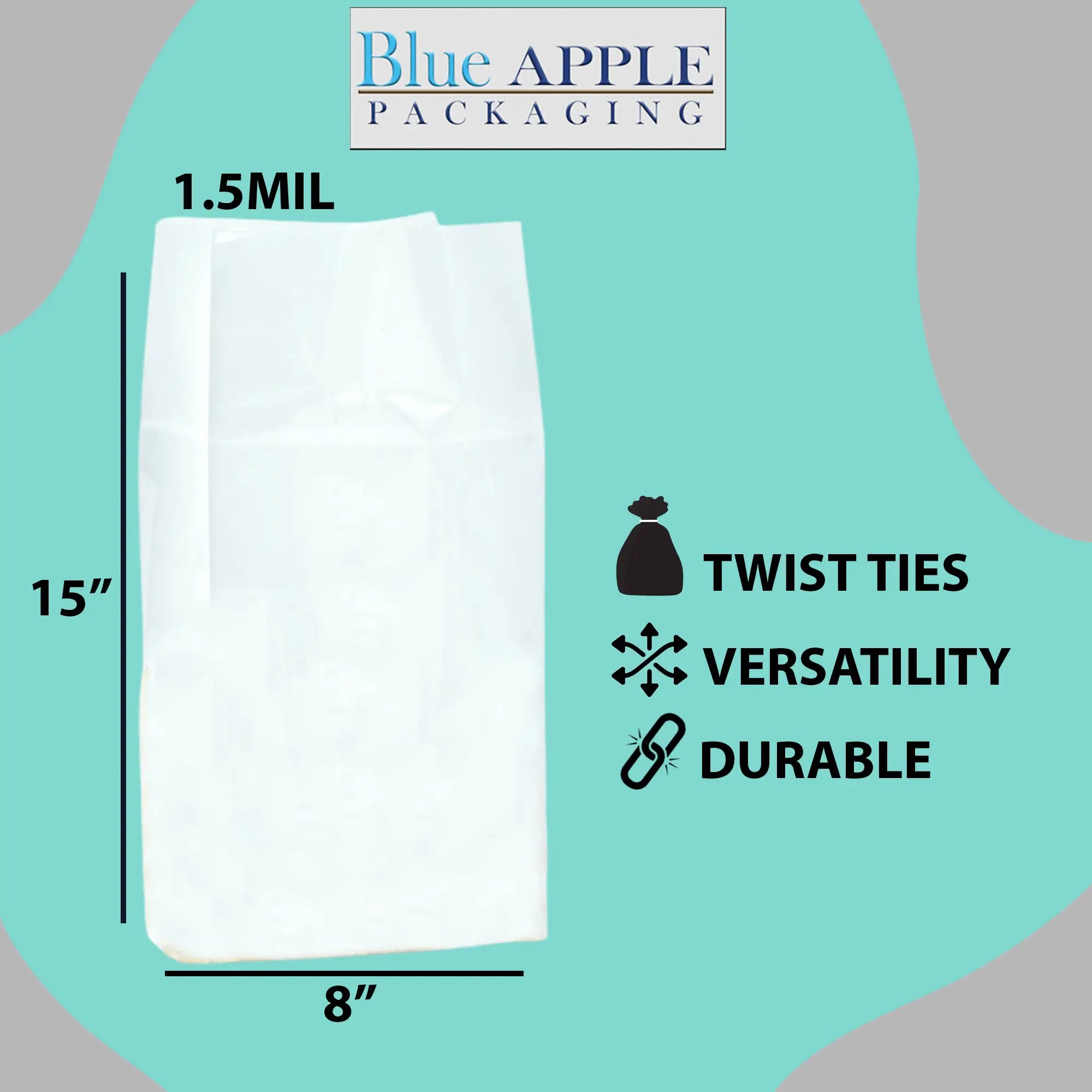 Gusseted Polypropylene Bags 1.5 Mil 8X3X15 inches