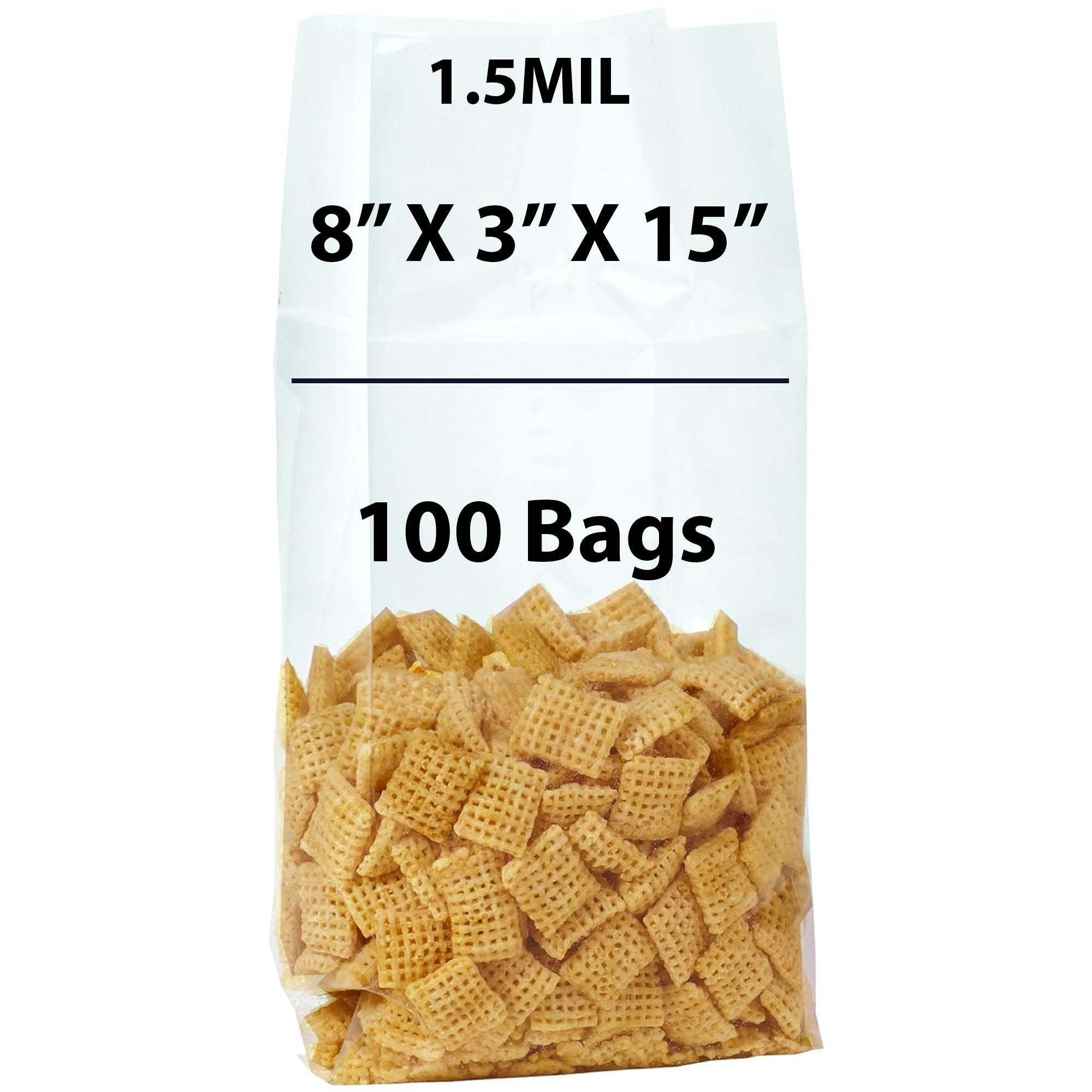 Gusseted Polypropylene Bags 1.5 Mil 8X3X15 inches 100 Bags