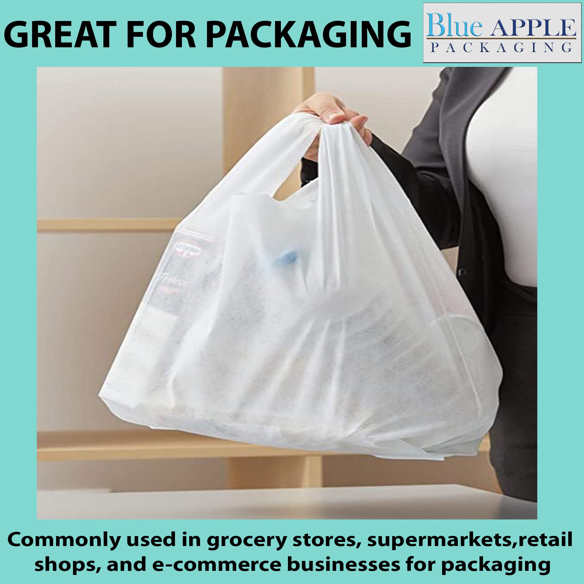 10X6X21 inches T Shirt Bags 0.65 Mil Plastronic® White (HDPE)